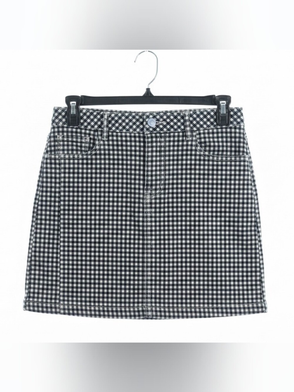Talbots Women's Black and White Gingham Skirt Size 8 Stretch Cotton Blend
